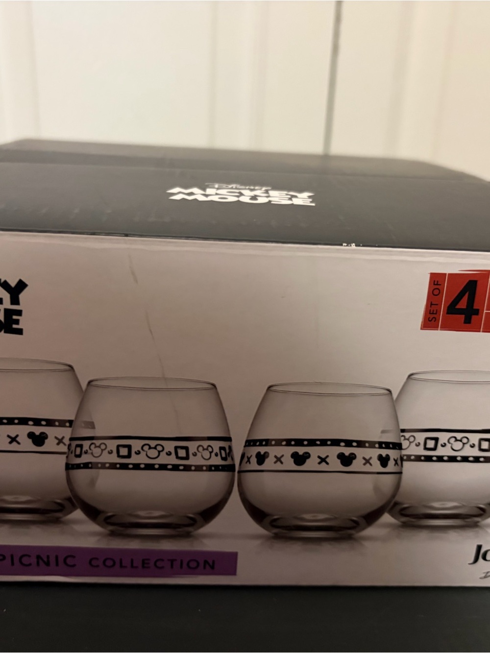 Jolt Stemless Glasses with Black Mickey Icon Band - Set of 4
